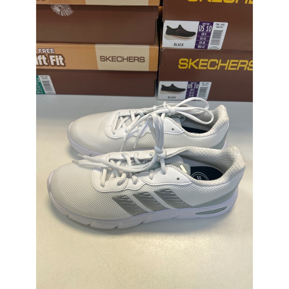 Adidas Cloudfoam Flex Sneakers Women 9 White Silver Wide Fit Running Shoes 0632